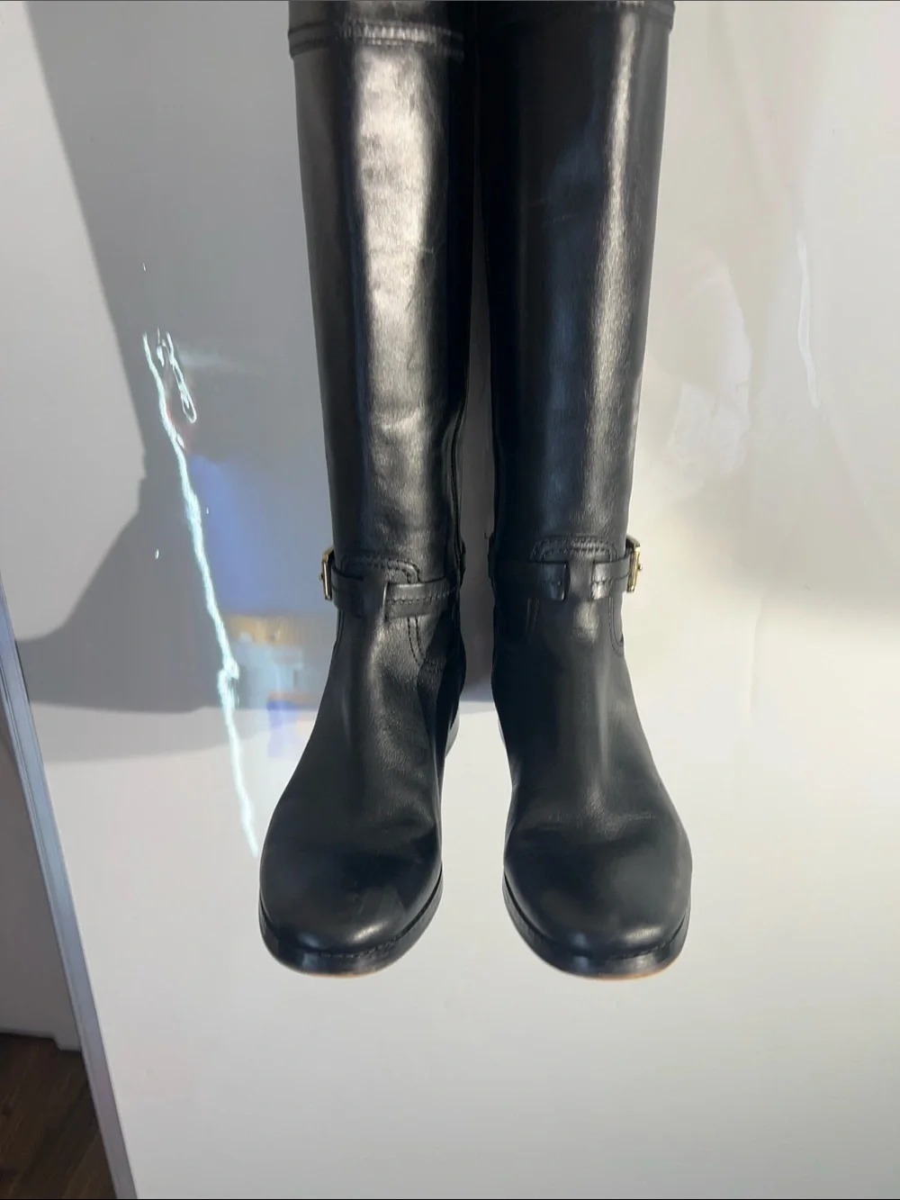 Knee-high leather boots with MK logo
